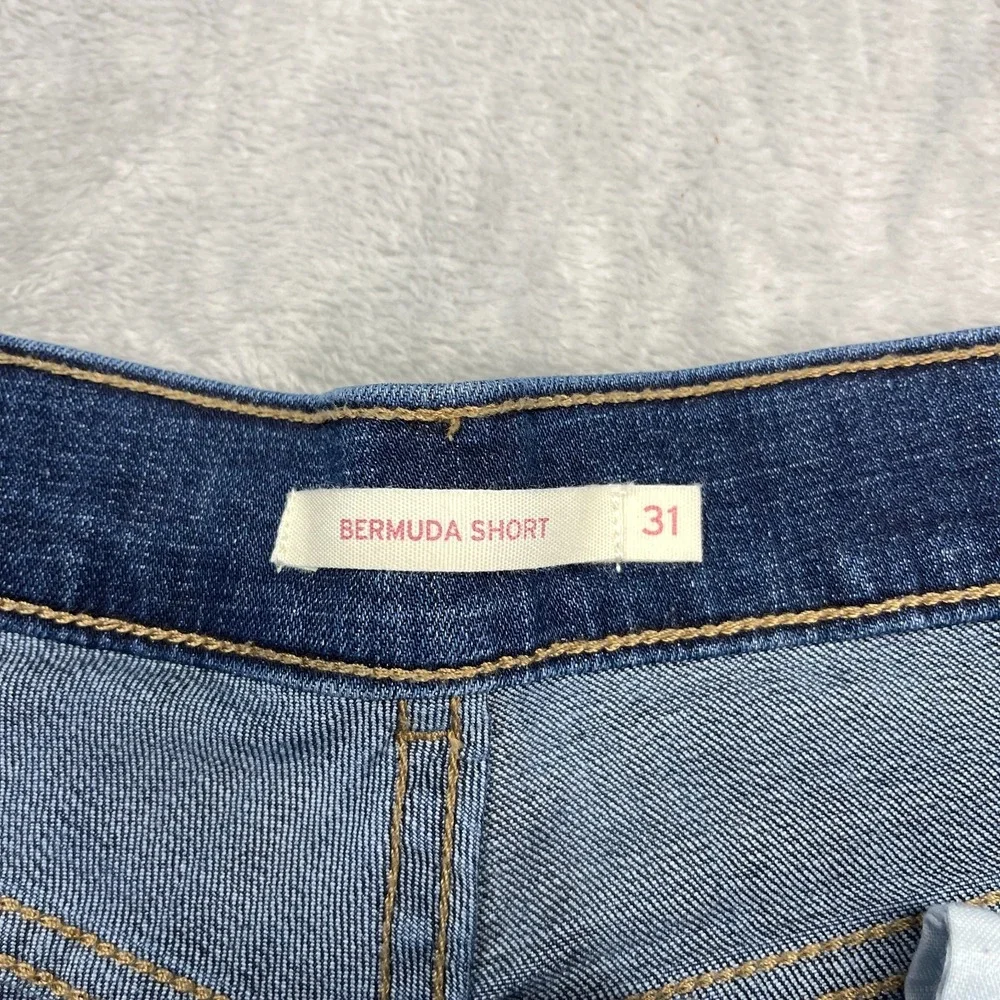 Levi's‎ Bermuda Shorts Mens 31 Blue Denim Regular Fit Red Tab Stretch Whiskered